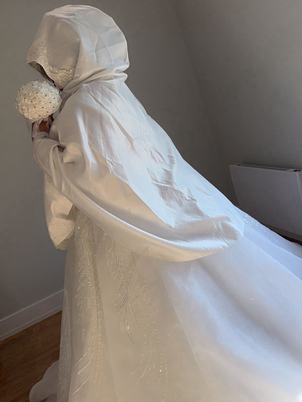 Elegant White Modest Bridal Dress with Hood